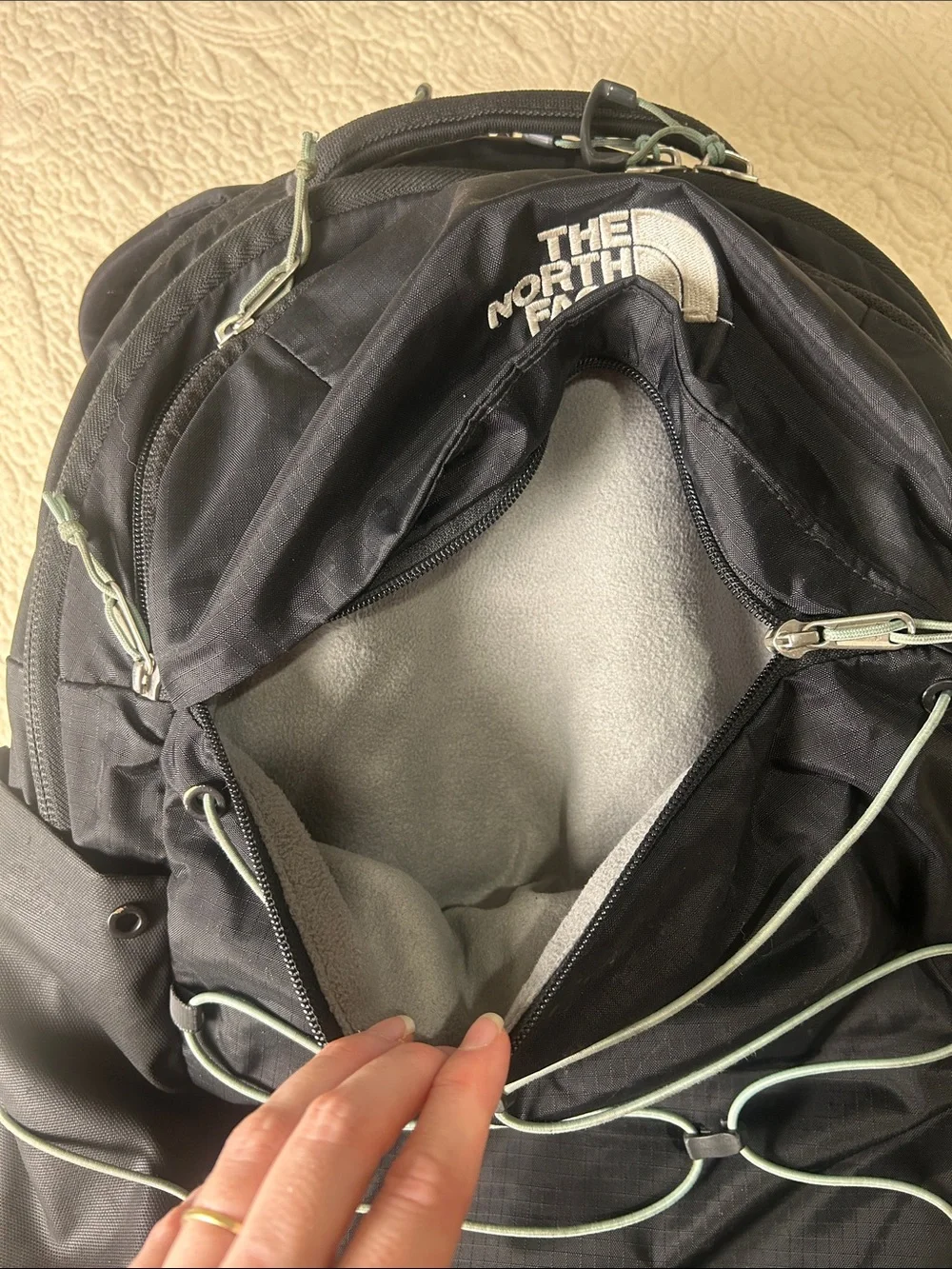 The North Face Black Backpack with Light Gray Bungee